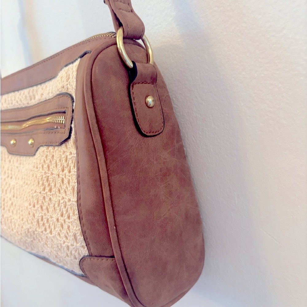NWT Minicci Brown and Cream Crossbody Bag with Textured Panel - Picture 5 of 9